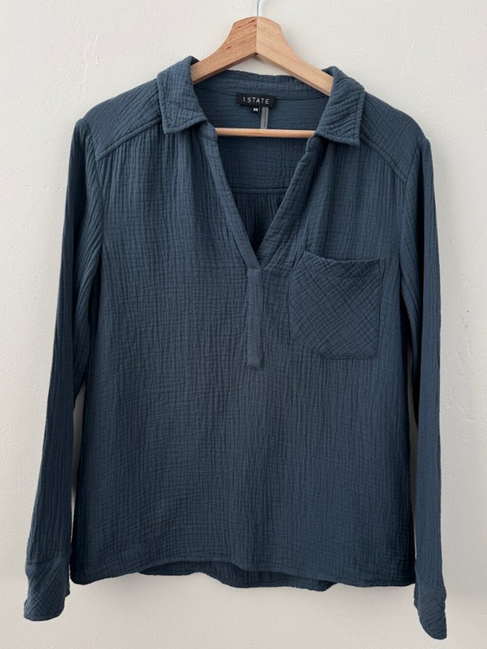1.STATE Cotton Gauze Popover Shirt XS Blue Coastal Boho Blouse - Picture 2 of 8